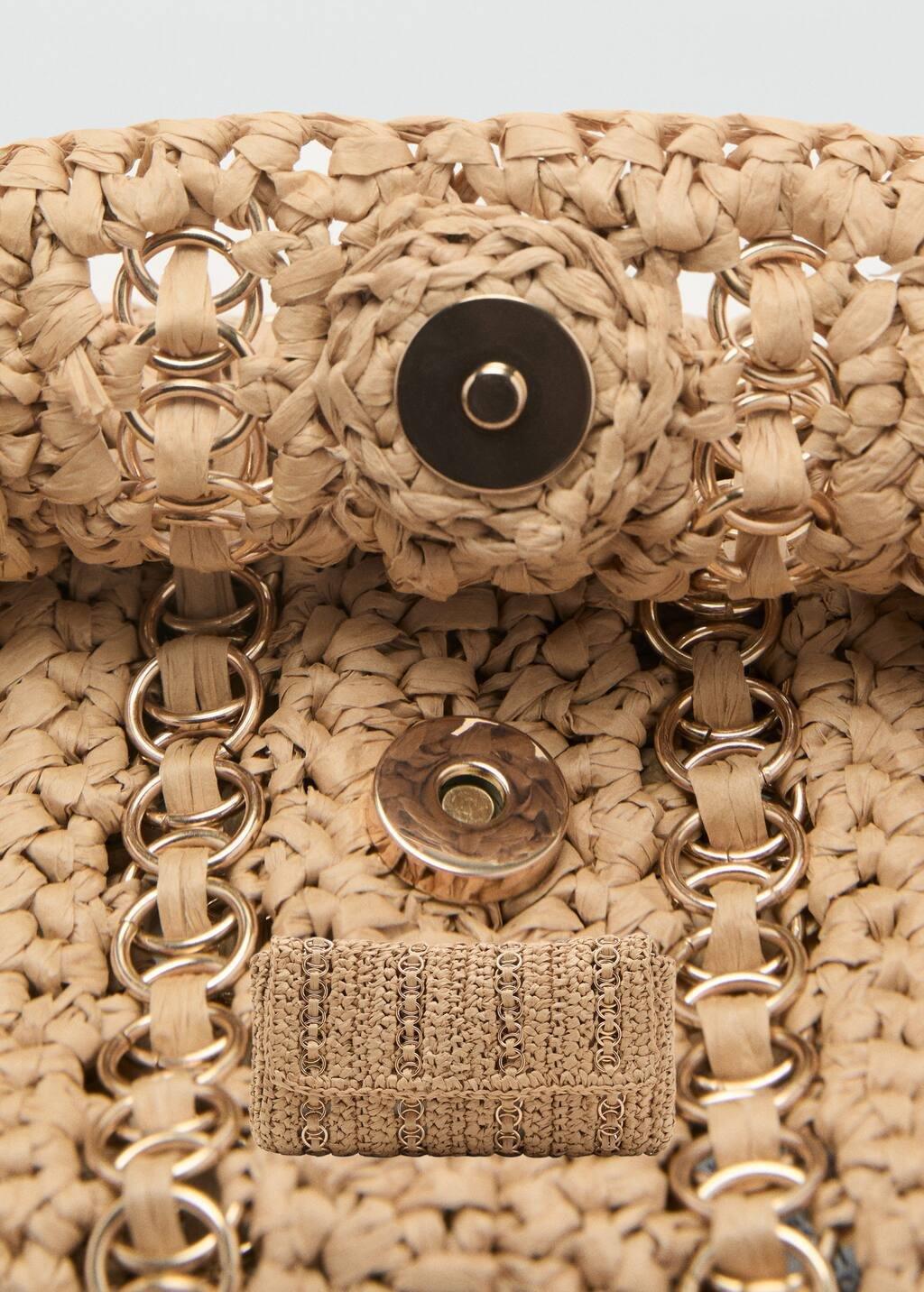 Beige Natural Fibre Handbag With Metal Rings, 0201_08, large image number 1