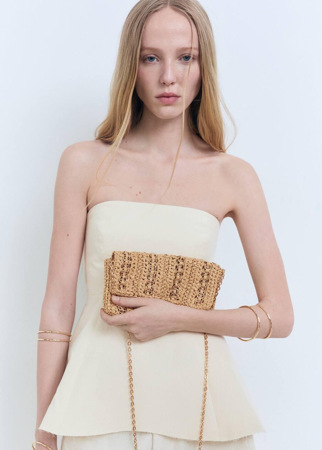 Beige Natural Fibre Handbag With Metal Rings, 0201_08, large image number 4