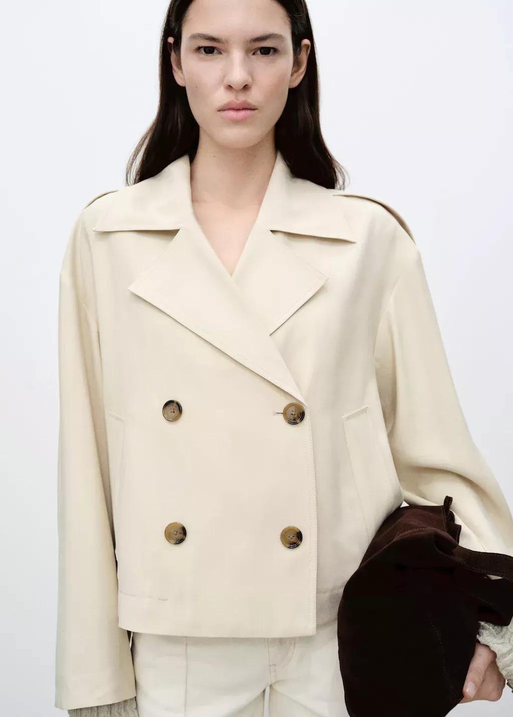 LT PASTEL GREY Double-breasted cropped trench coat, , large image number 0