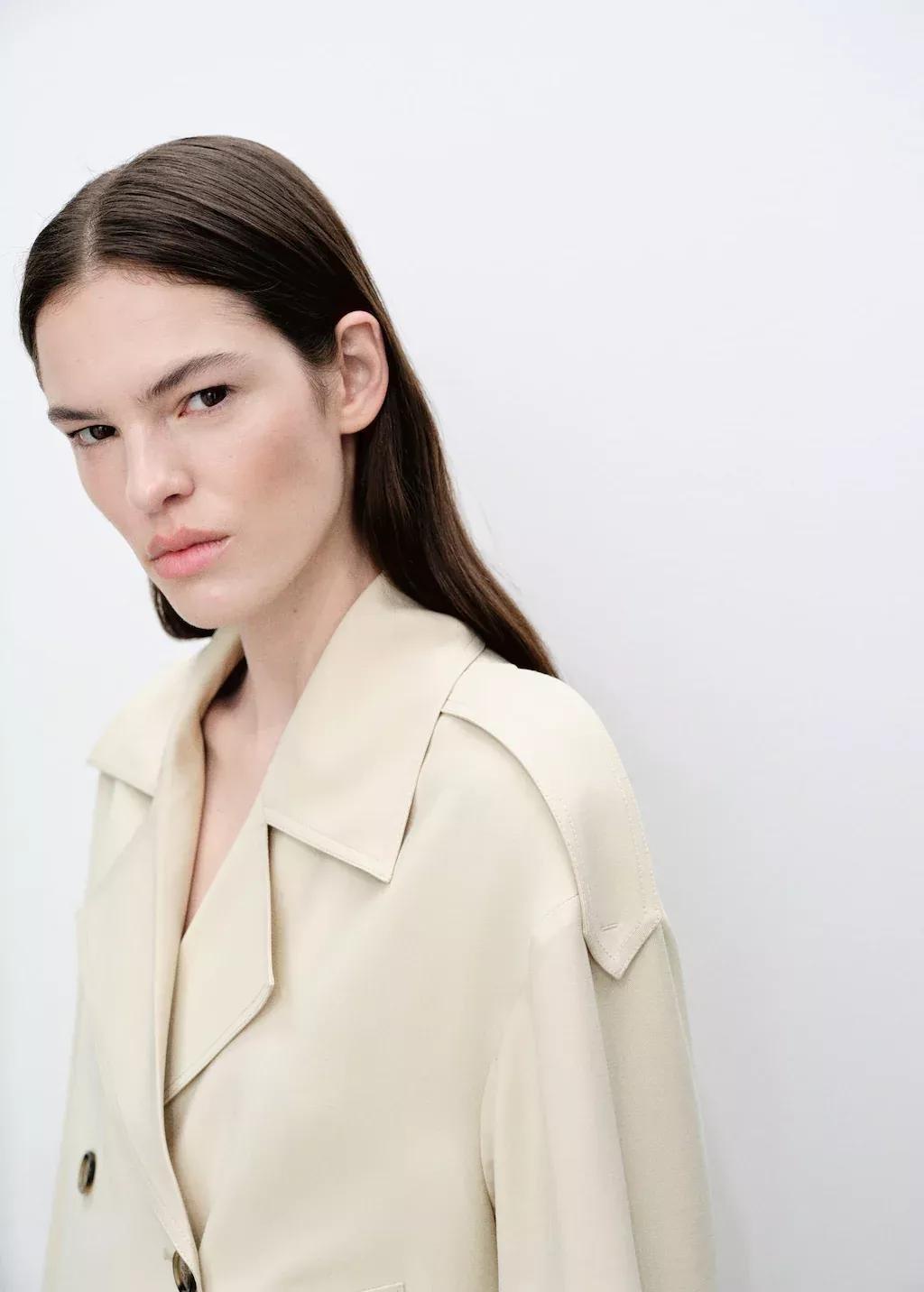 LT PASTEL GREY Double-breasted cropped trench coat, , large image number 1