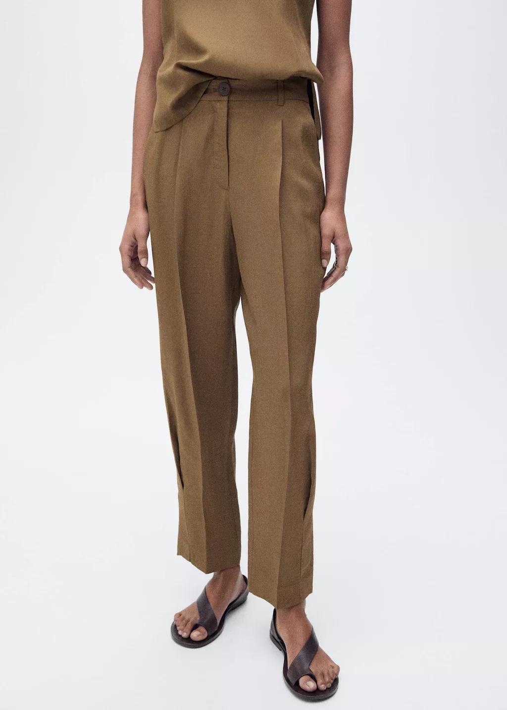 Green Linen-Blend Pleated Trousers, , large image number 0
