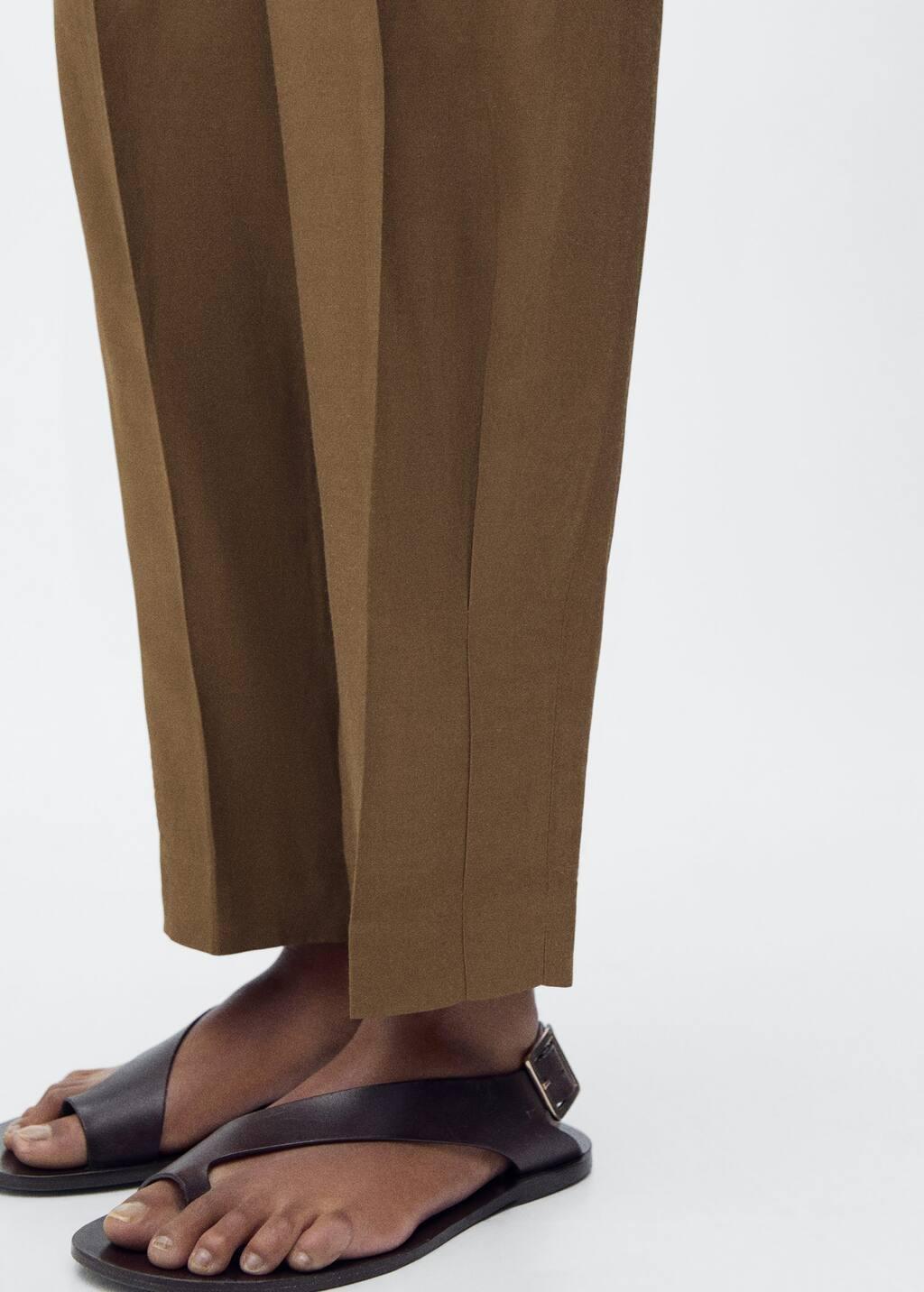 Green Linen-Blend Pleated Trousers, , large image number 1