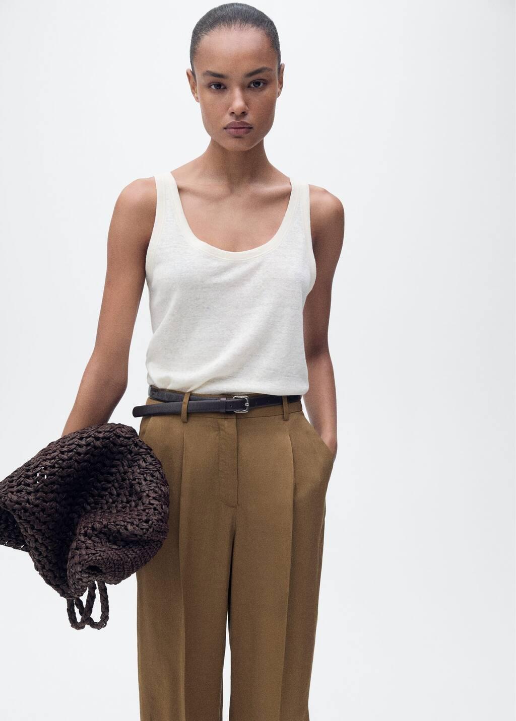 Green Linen-Blend Pleated Trousers, , large image number 2