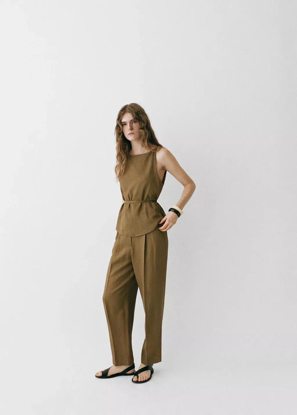 Green Linen-Blend Pleated Trousers, , large image number 5