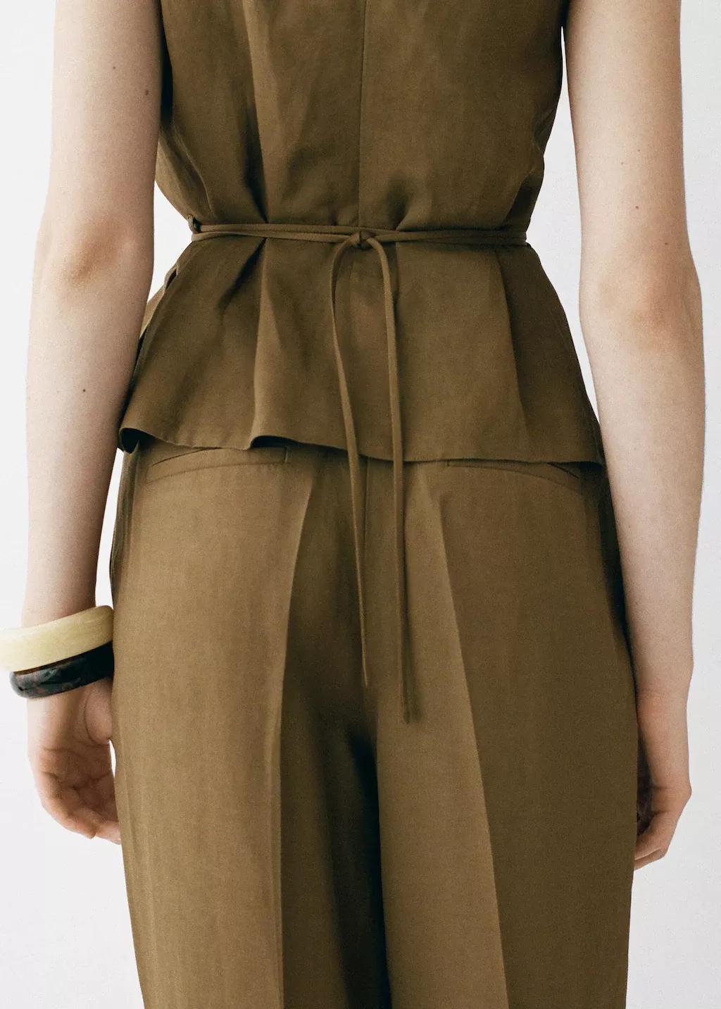 Green Linen-Blend Pleated Trousers, , large image number 7