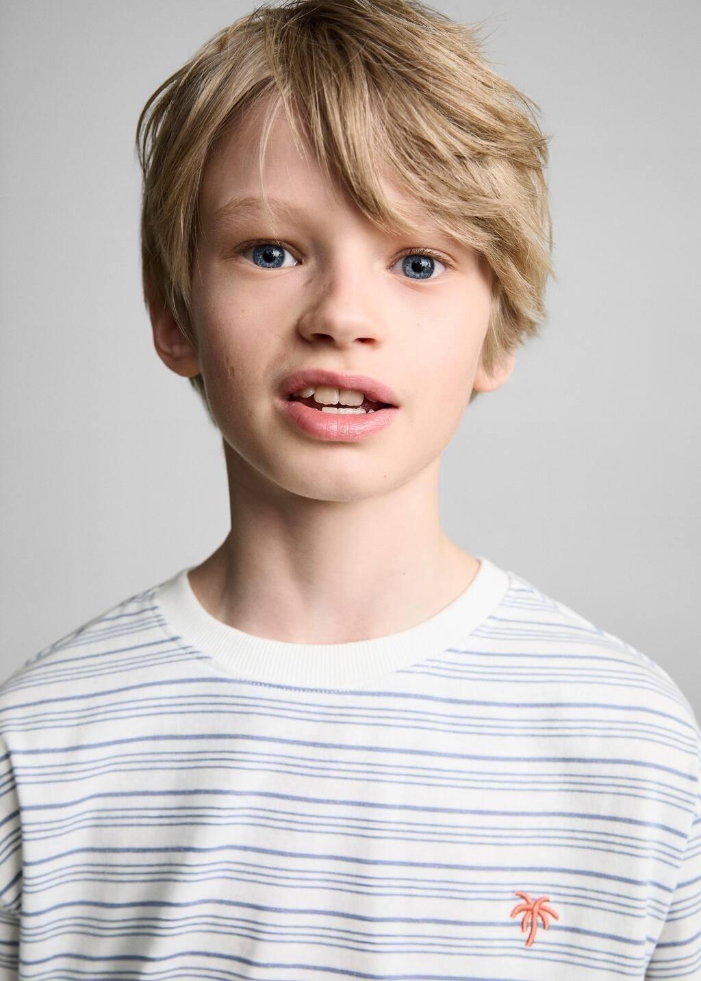 Blue Striped T-Shirt With Embroidered Detail, Kids Boy, , large image number 1