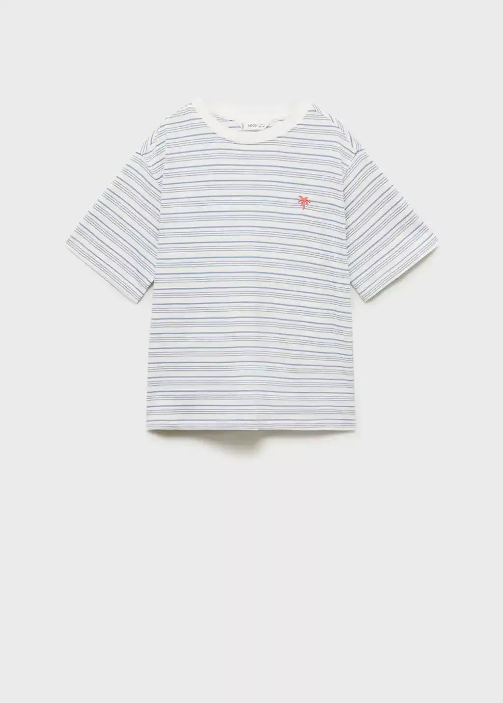 Blue Striped T-Shirt With Embroidered Detail, Kids Boy, , large image number 4