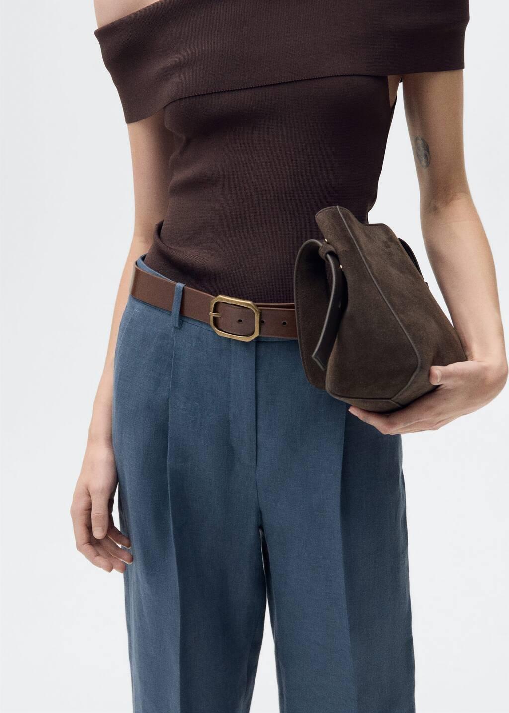 Blue Straight-Fit Linen Trousers With Pleat Detail, , large image number 1