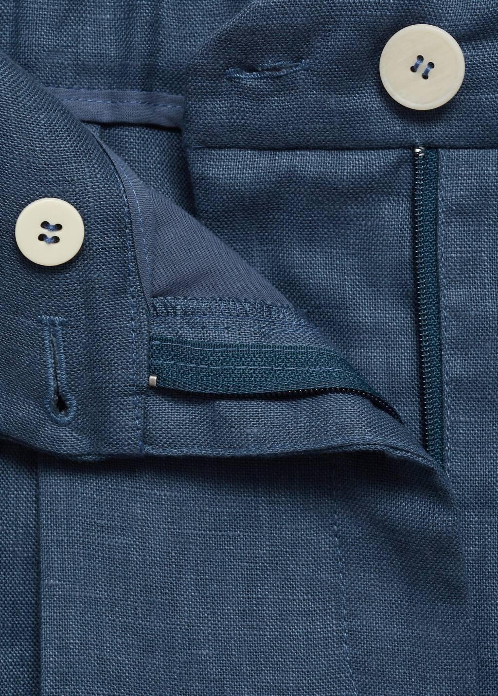 Blue Straight-Fit Linen Trousers With Pleat Detail, , large image number 2