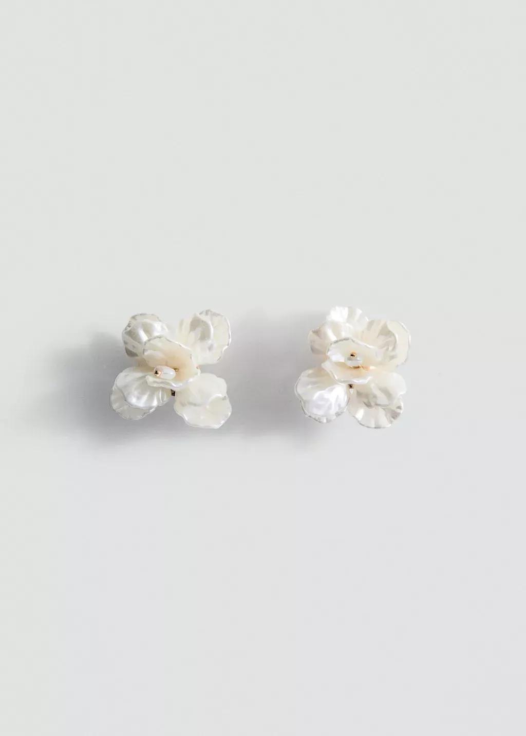 White Floral Earrings, White, large image number 2