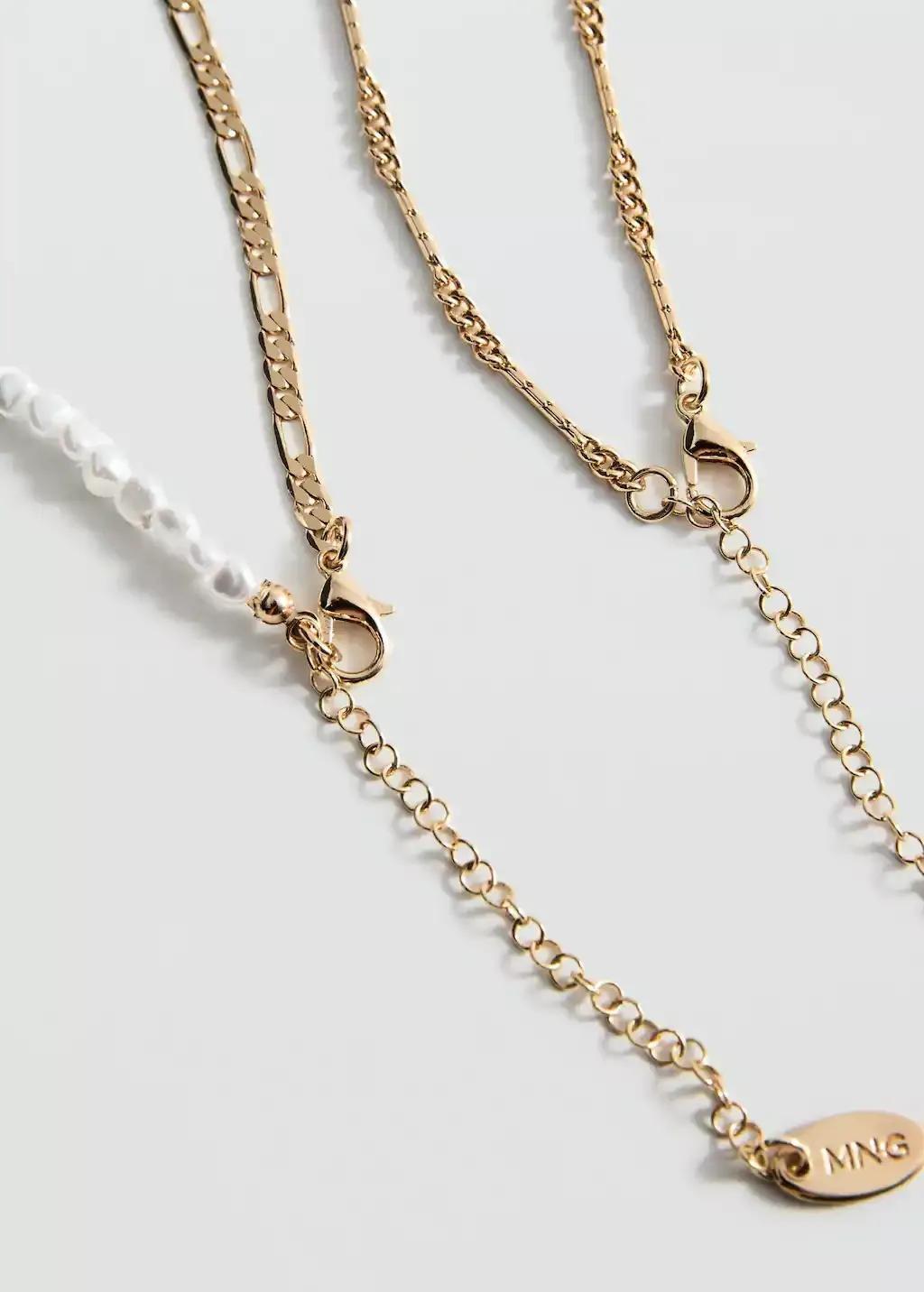 Gold Double Pearl Chain Necklace, 0201_OR, large image number 1