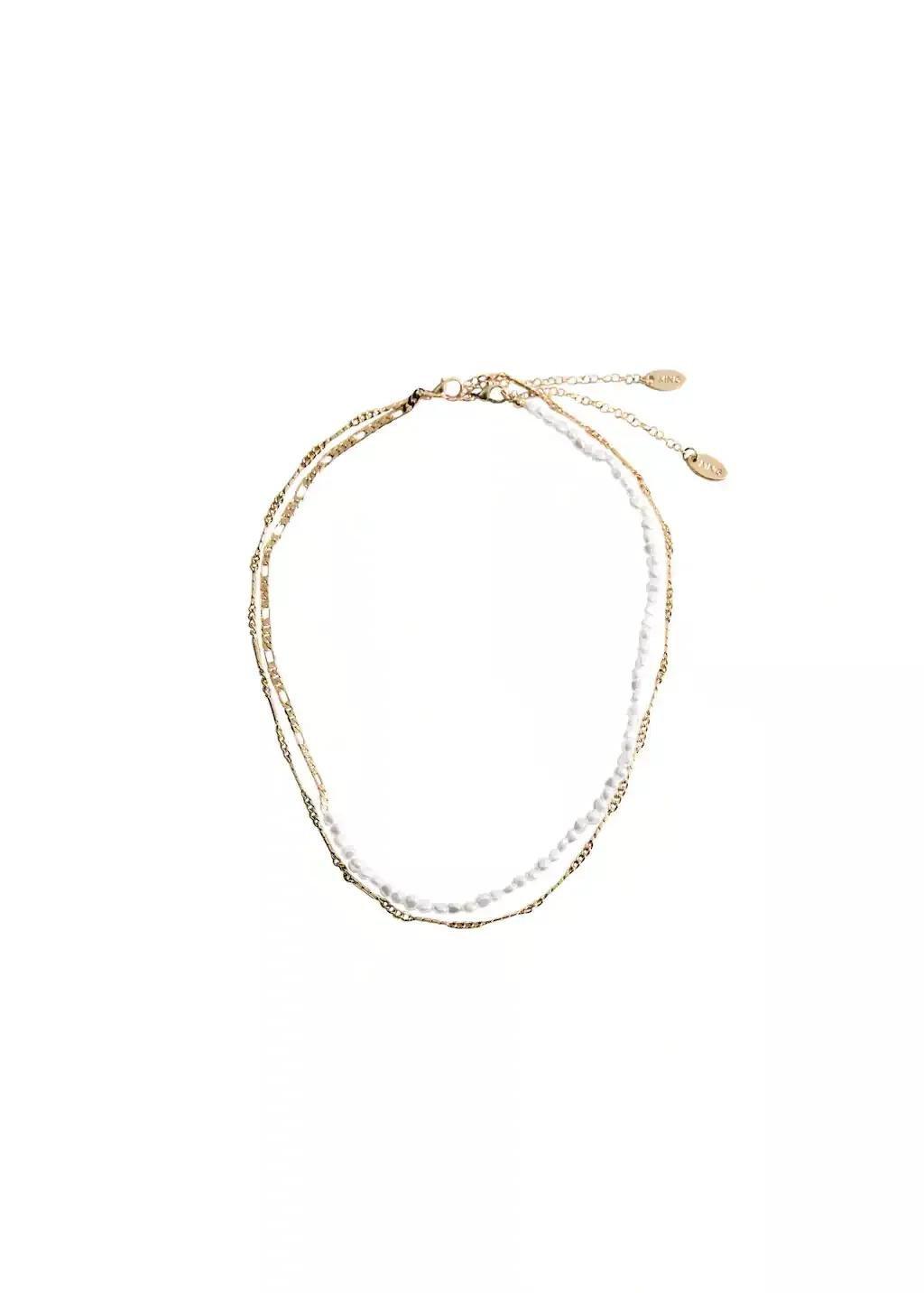 Gold Double Pearl Chain Necklace, 0201_OR, large image number 2