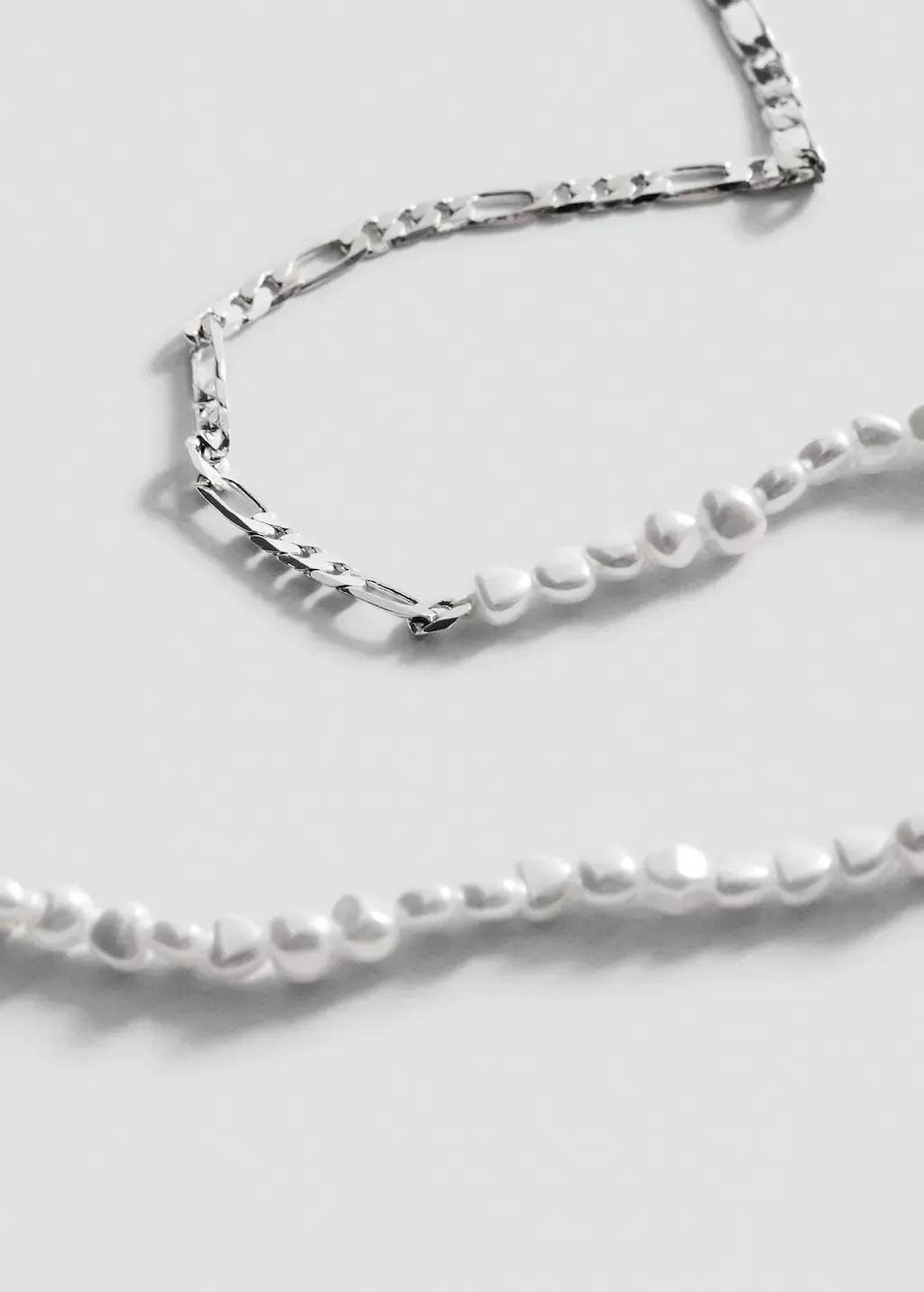 Silver Double Pearl Chain Necklace, 0201_PL, large image number 0