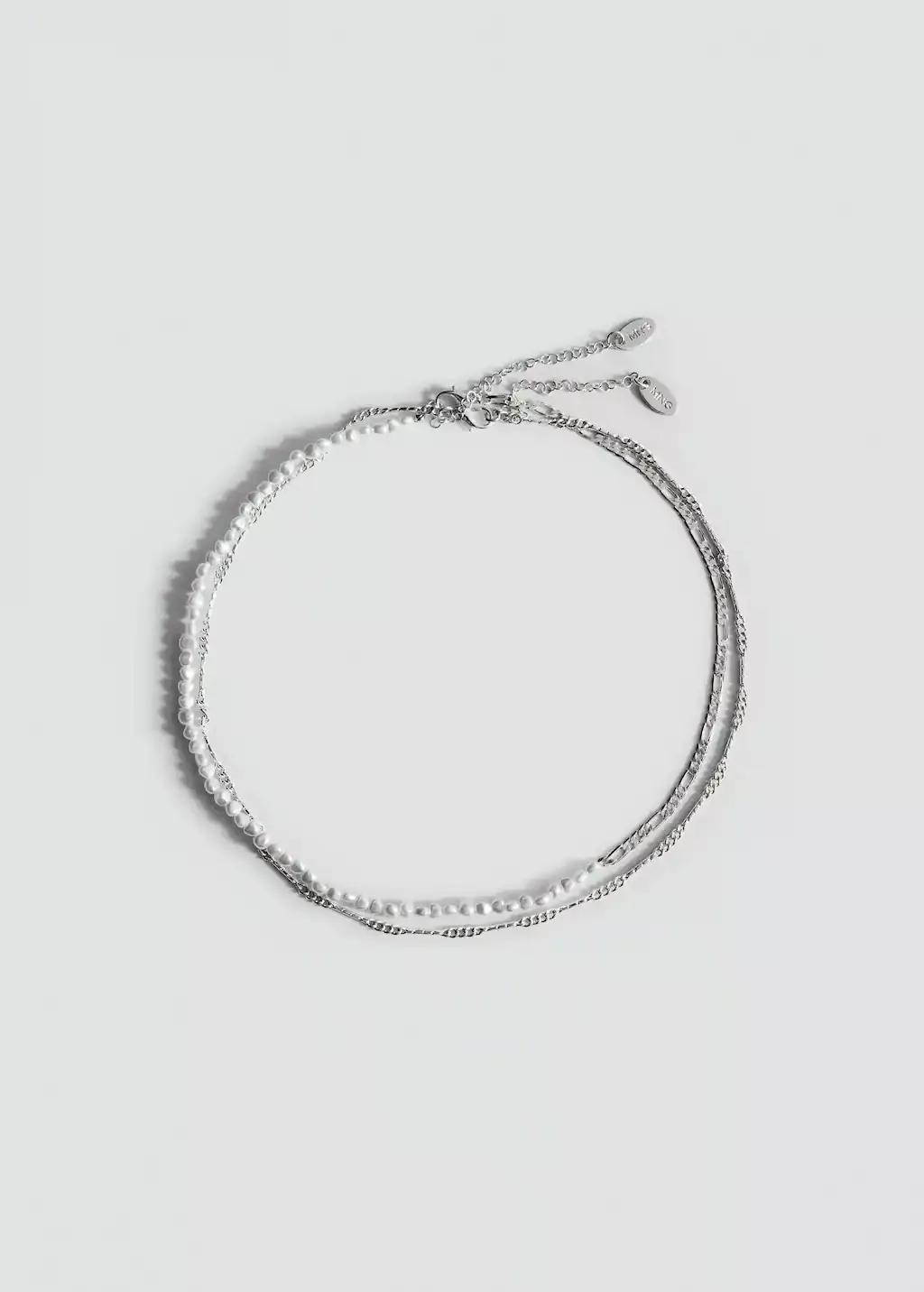 Silver Double Pearl Chain Necklace, 0201_PL, large image number 2