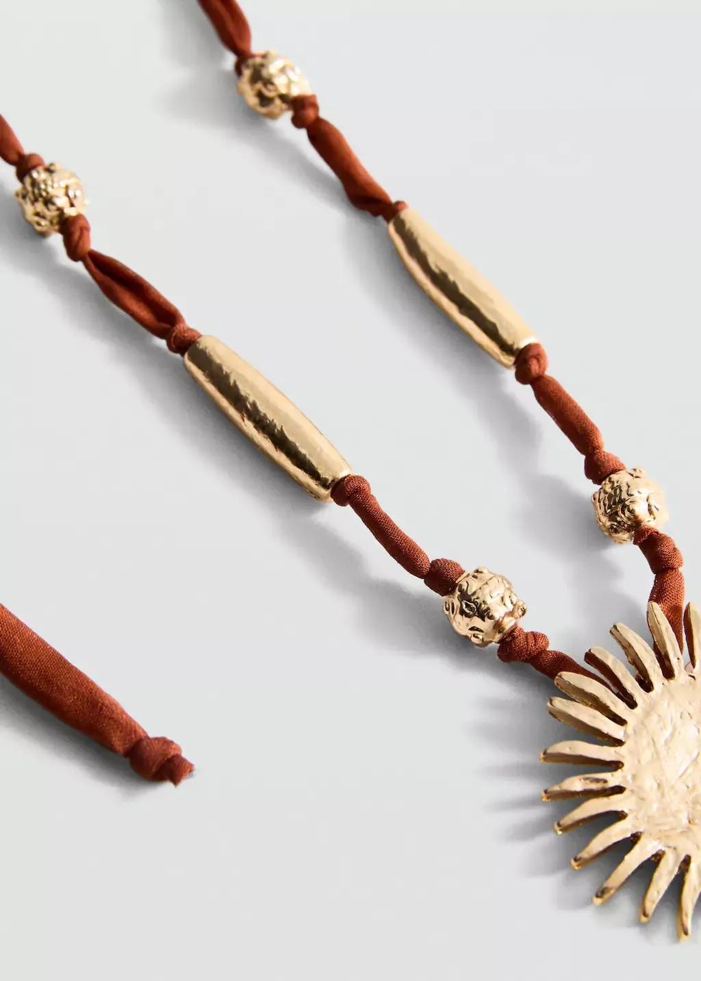 Gold Bead Necklace With Sun Detail, , medium