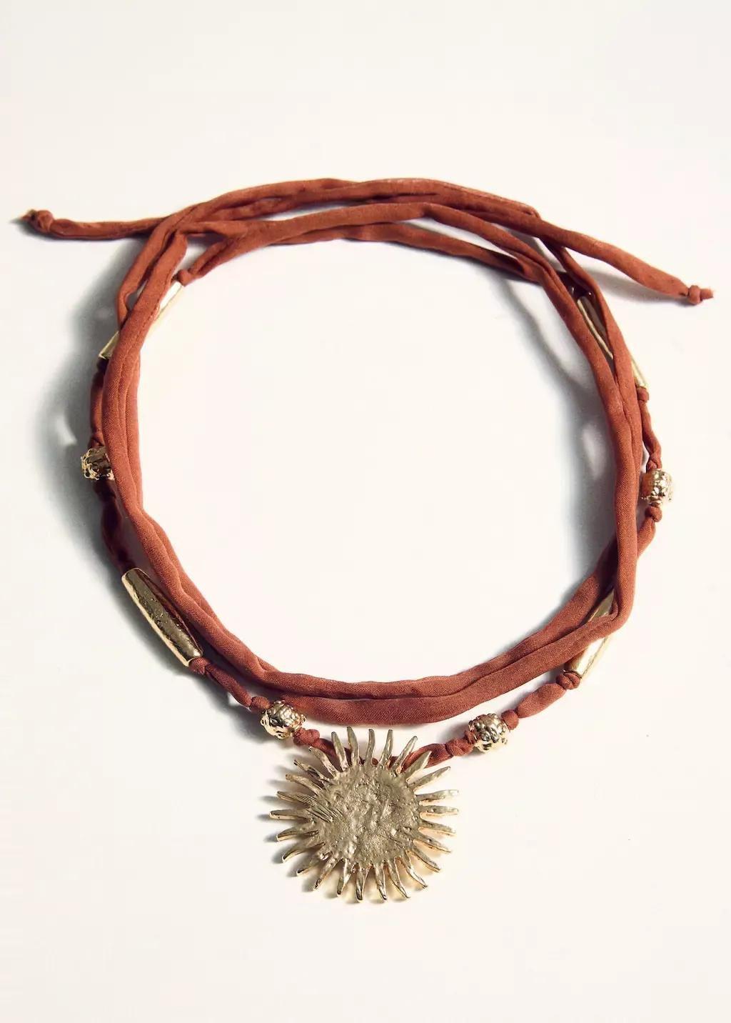 Gold Bead Necklace With Sun Detail, Gold, large image number 1
