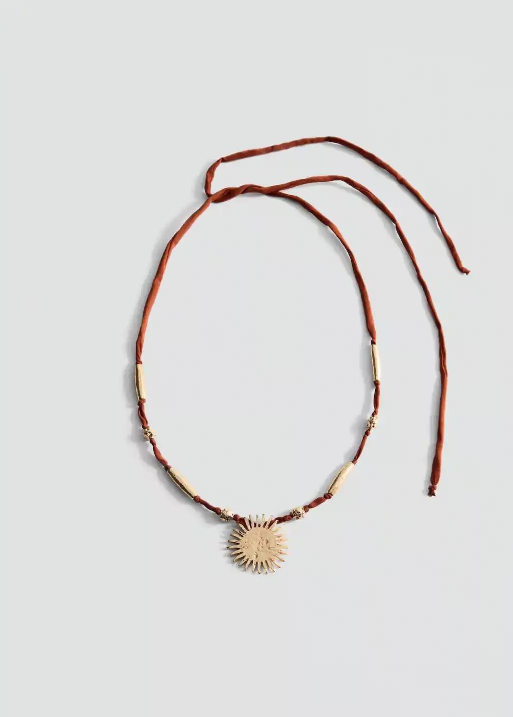 Gold Bead Necklace With Sun Detail, Gold, large image number 2