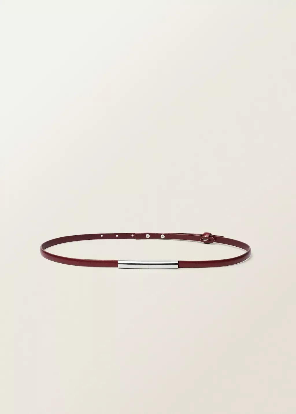 Red Thin Leather Belt With Metal Piece, , large image number 3