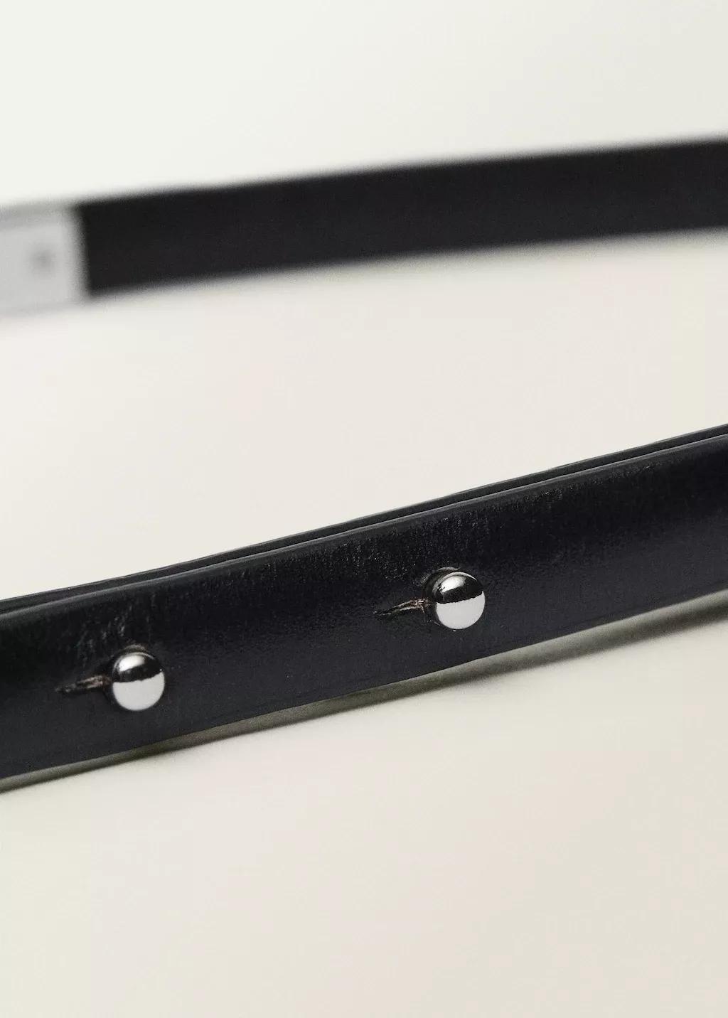 Black Thin Leather Belt With Metal Piece, , large image number 1