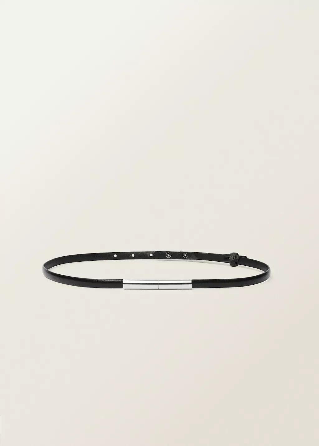 Black Thin Leather Belt With Metal Piece, , large image number 3