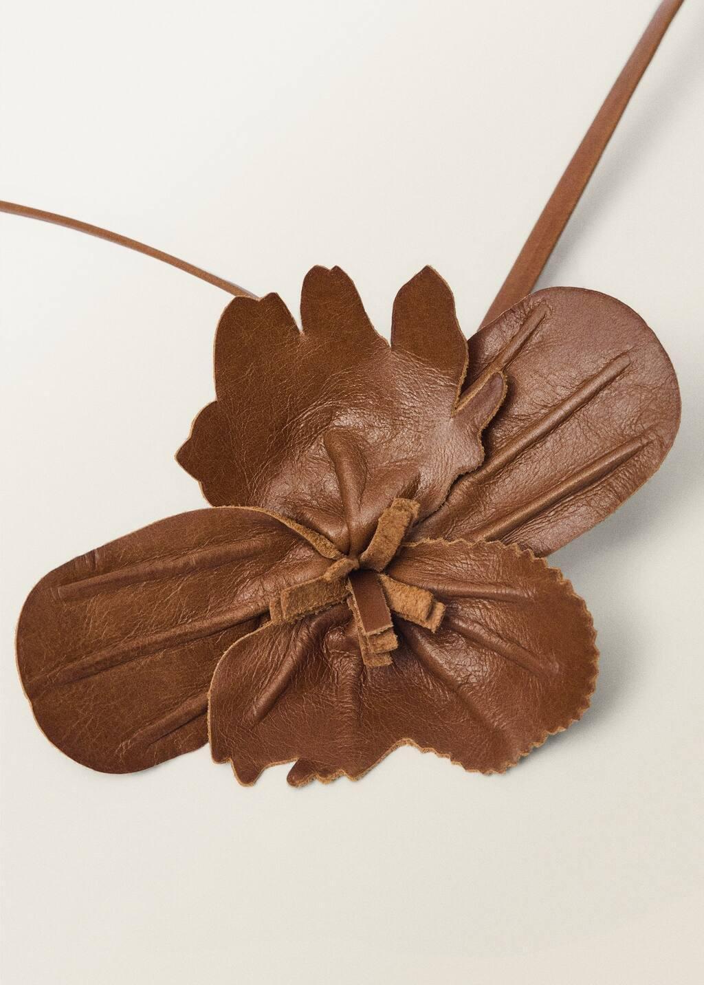 Brown Thin Leather Belt With Flower Detail, 0201_30, large image number 0