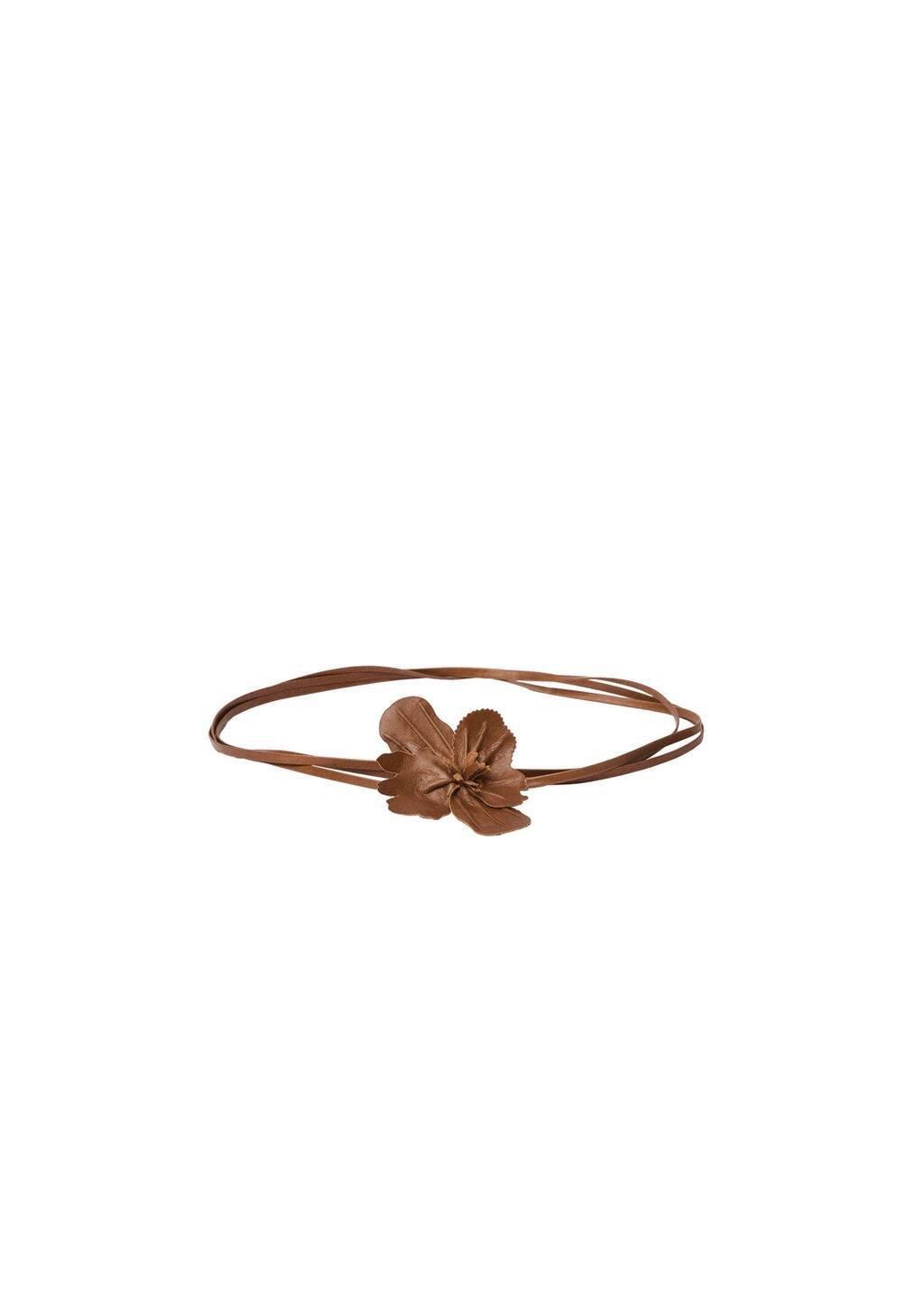 Brown Thin Leather Belt With Flower Detail, 0201_30, large image number 2
