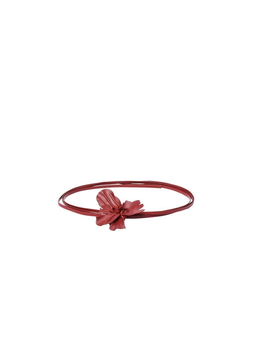 Red Thin Leather Belt With Flower Detail, 0201_70, large image number 2