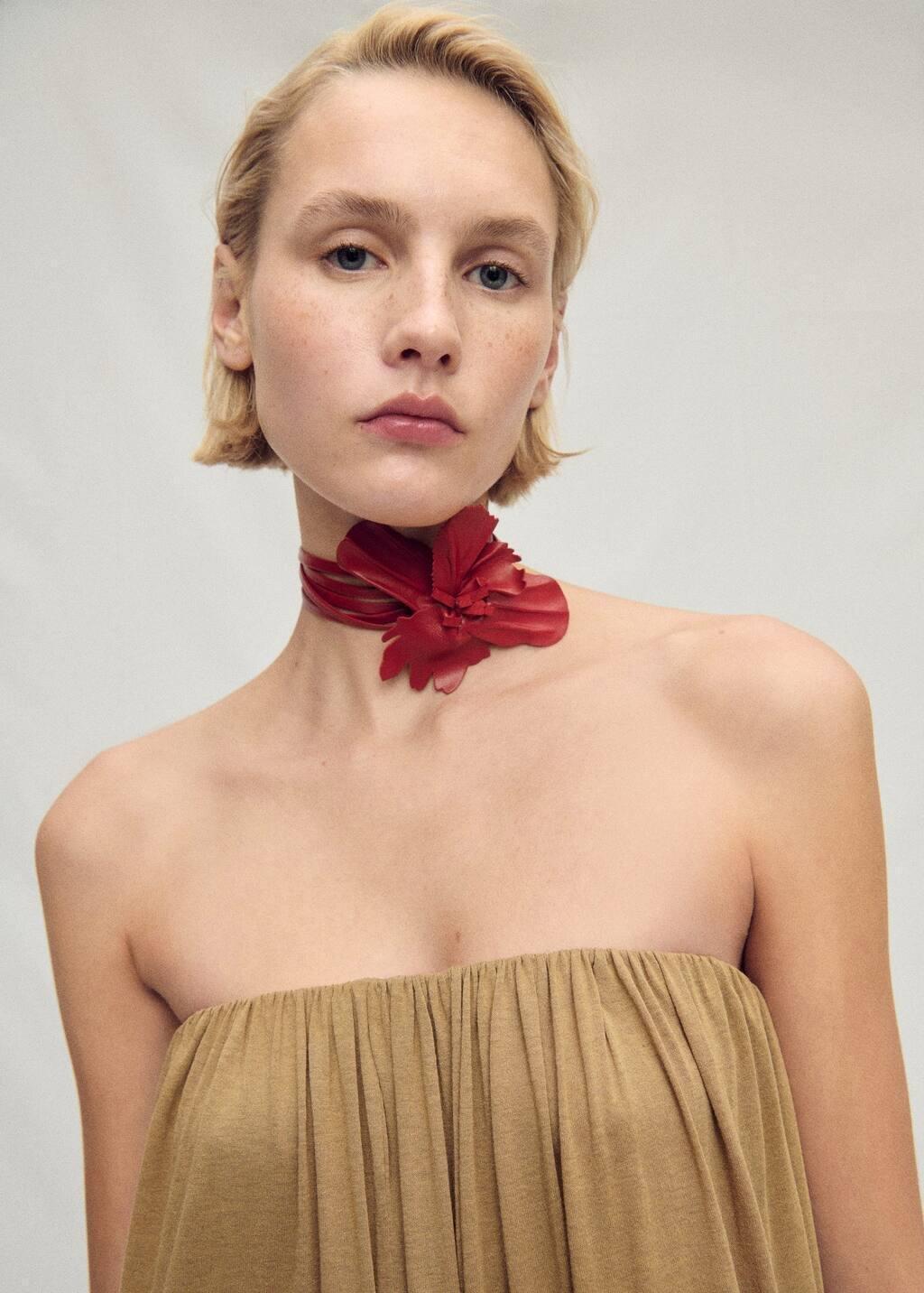 Red Thin Leather Belt With Flower Detail, 0201_70, large image number 3