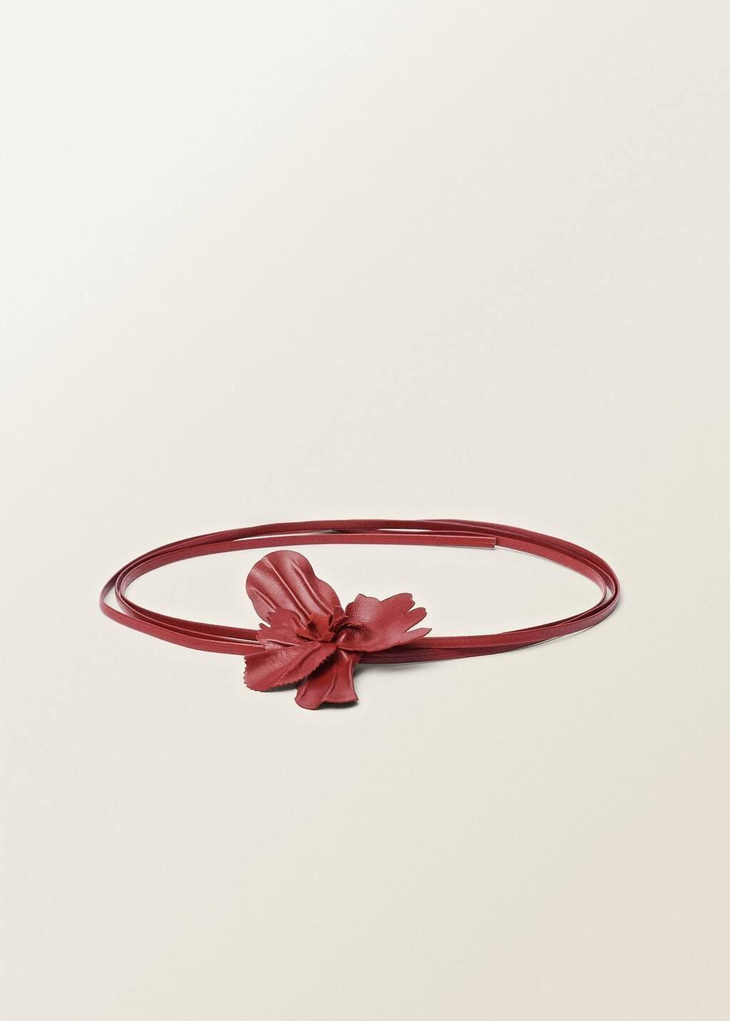 Red Thin Leather Belt With Flower Detail, 0201_70, large image number 5