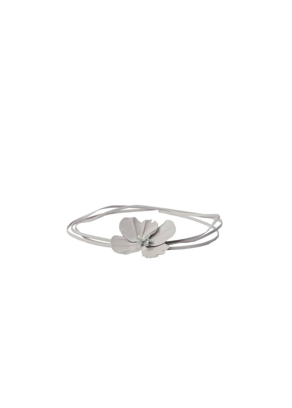 Grey Thin Leather Belt With Flower Detail, 0201_92, large image number 2