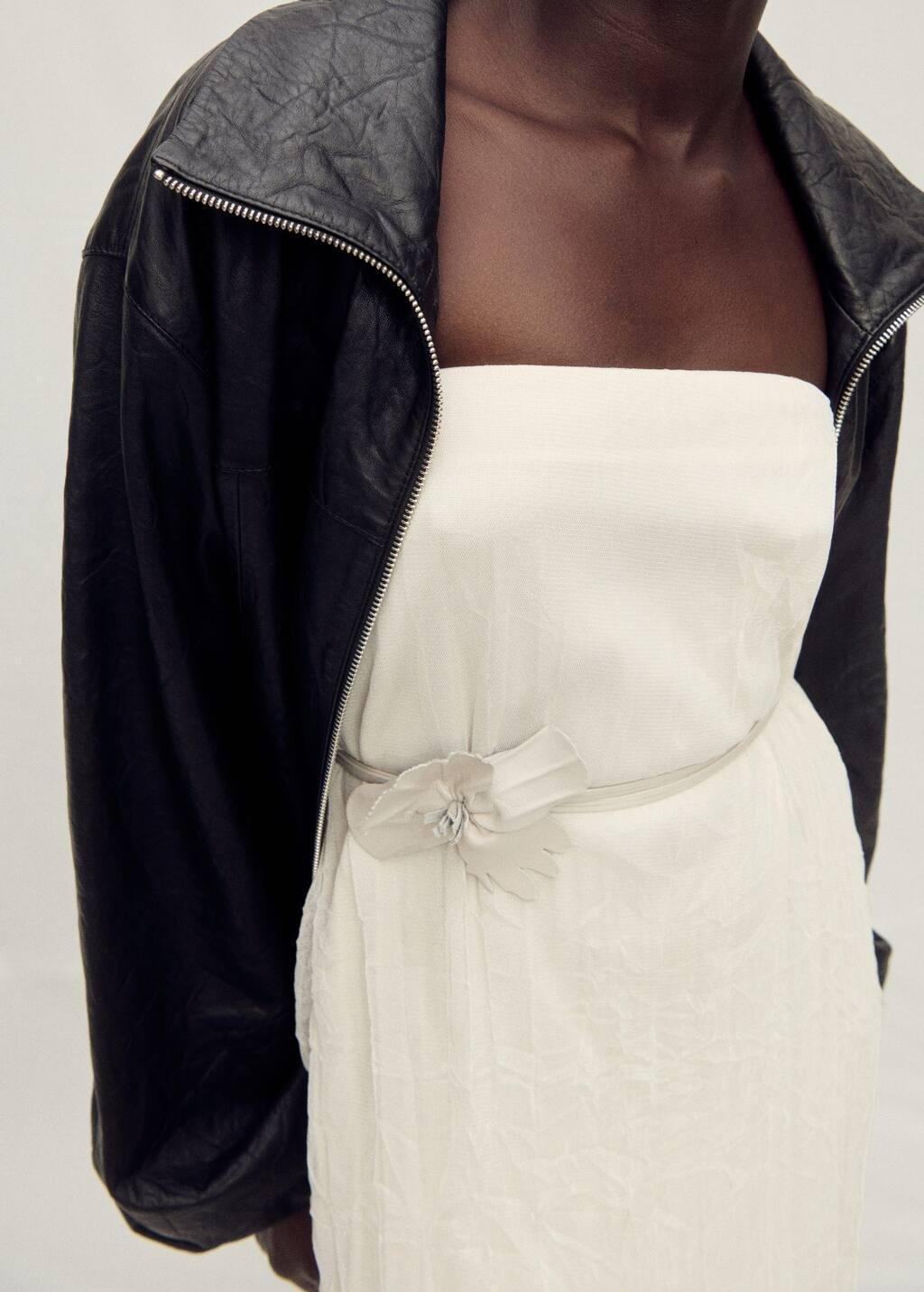 Grey Thin Leather Belt With Flower Detail, 0201_92, large image number 3