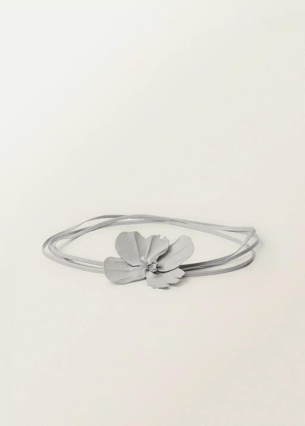 Grey Thin Leather Belt With Flower Detail, 0201_92, large image number 4