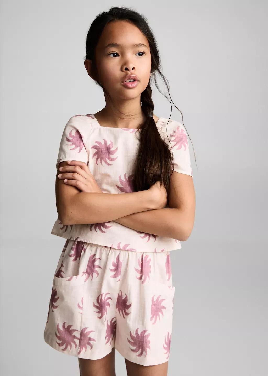 Pink Printed Crop Blouse, Kids Girl, , large image number 1