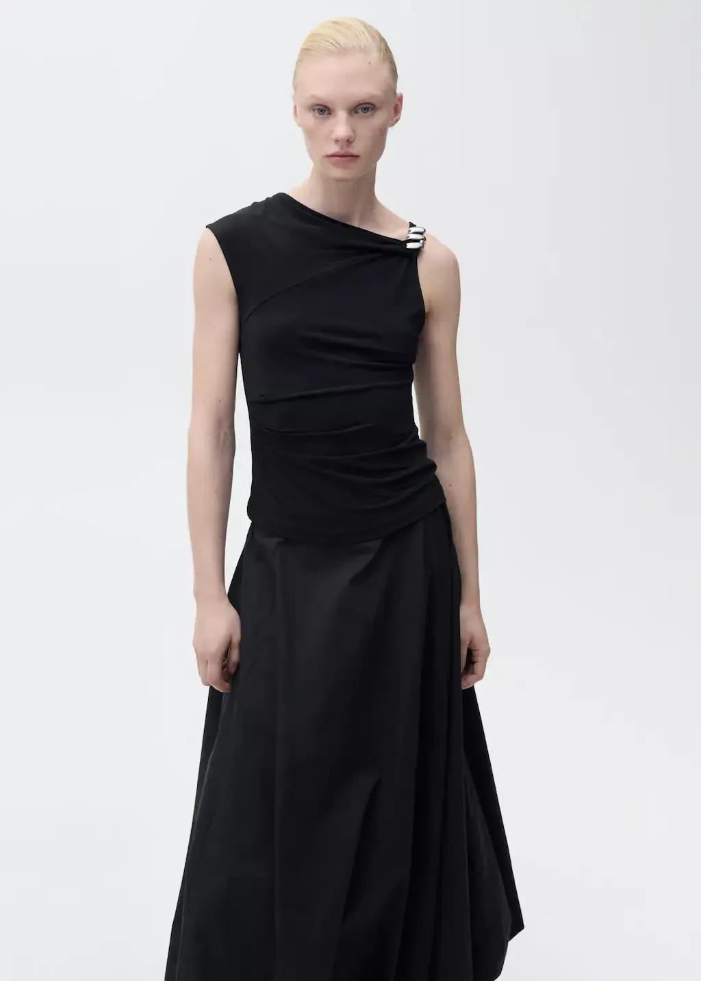 Black Asymmetrical Top With Metallic Appliqu�, , large image number 0