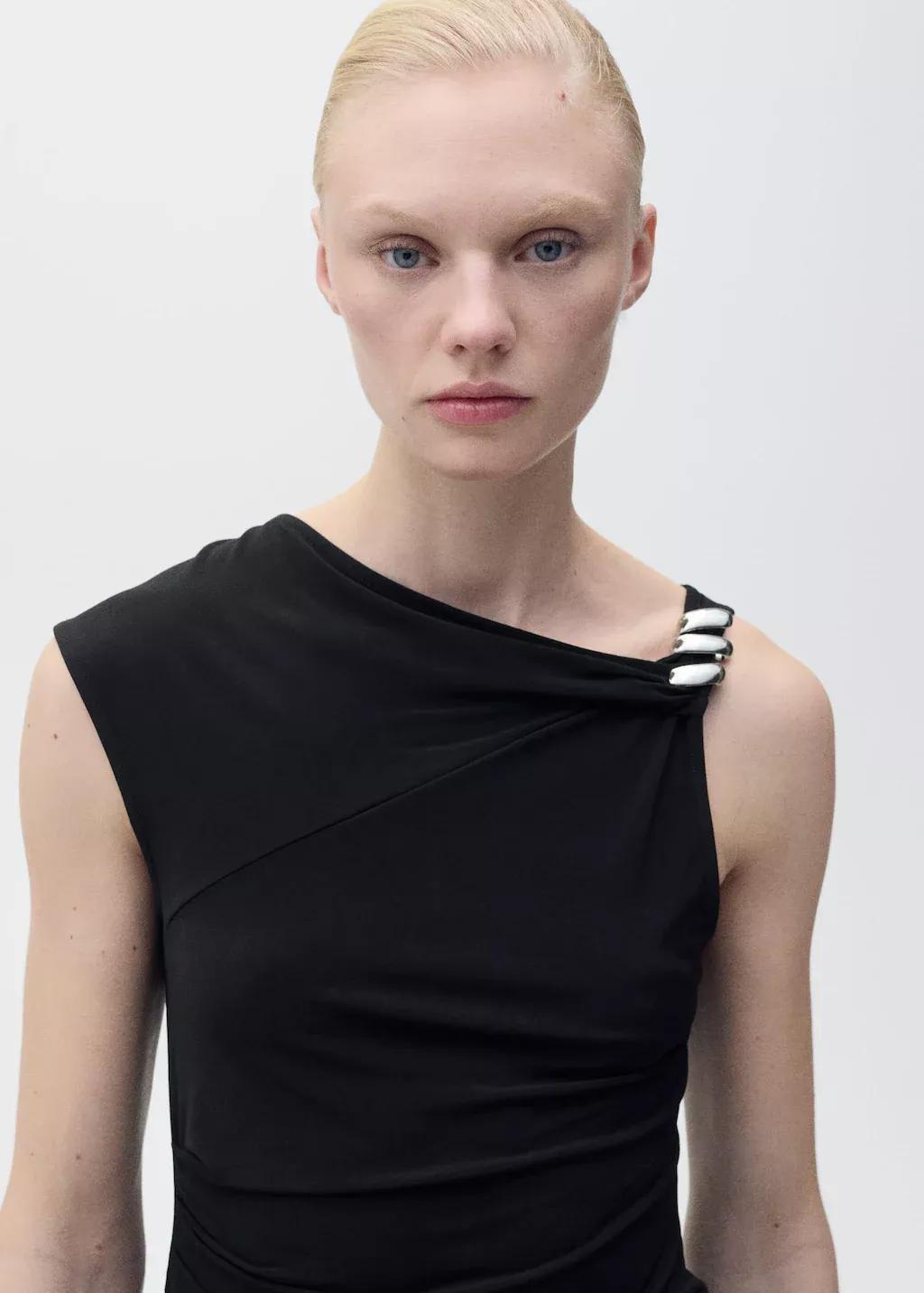 Black Asymmetrical Top With Metallic Appliqu�, , large image number 1