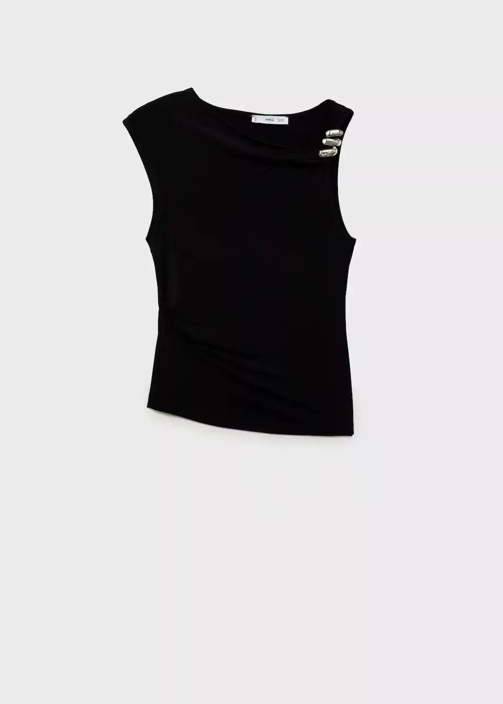 Black Asymmetrical Top With Metallic Appliqu�, , large image number 3