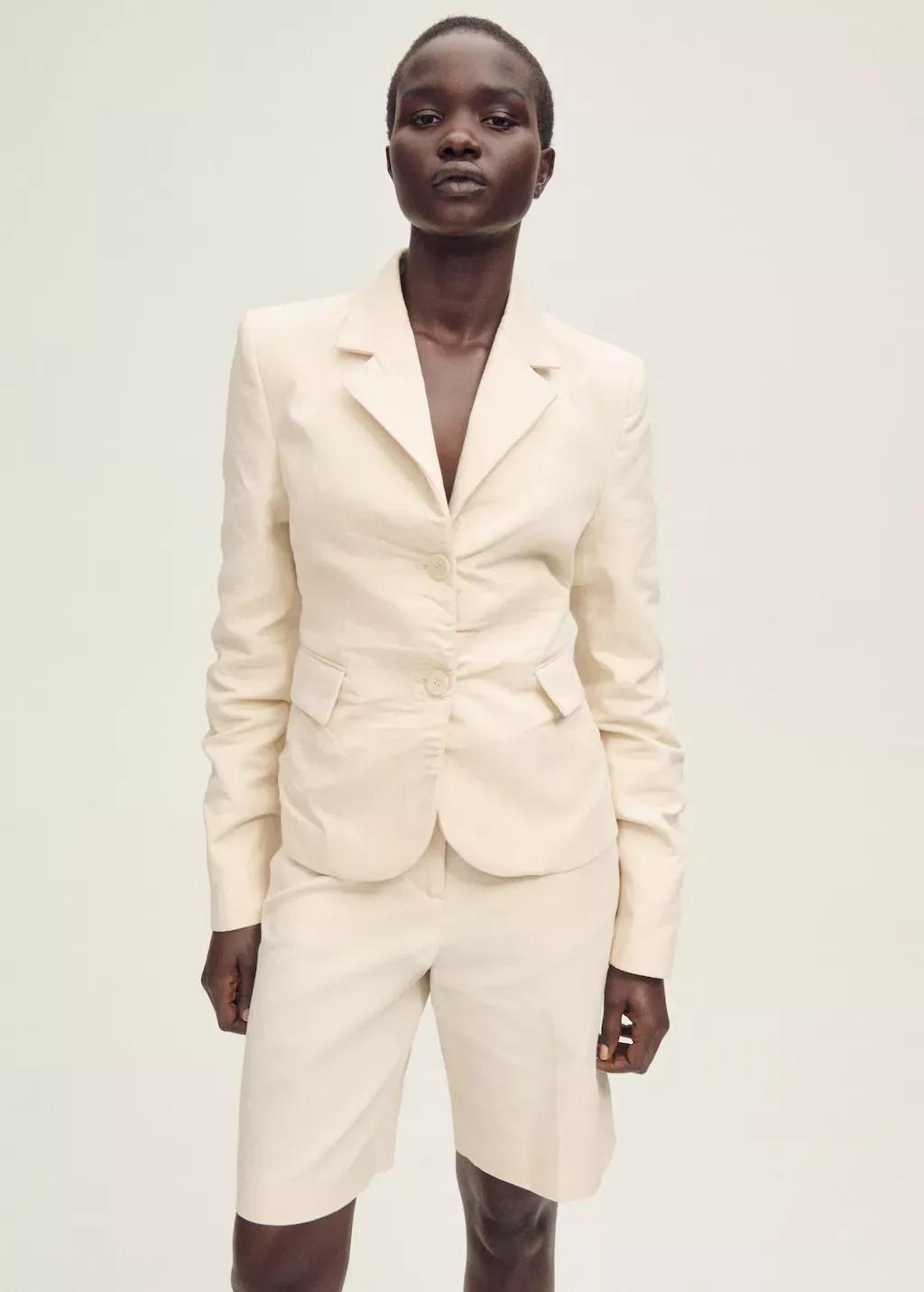Beige Linen-Blend Suit Bermuda Shorts, , large image number 1