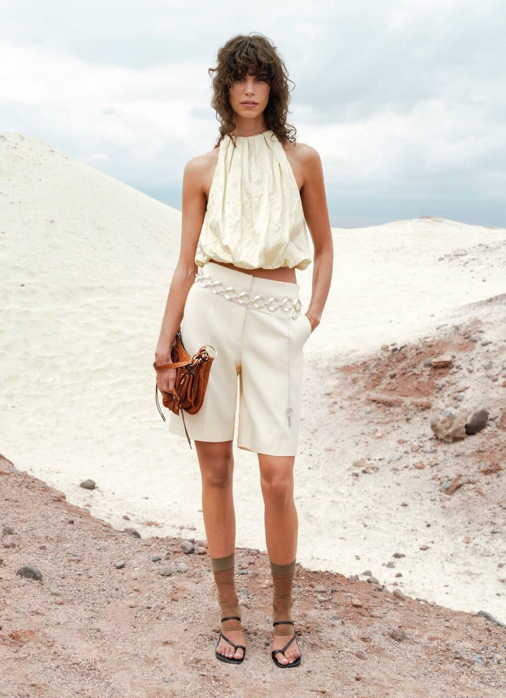 Beige Linen-Blend Suit Bermuda Shorts, Light Beige, large image number 3