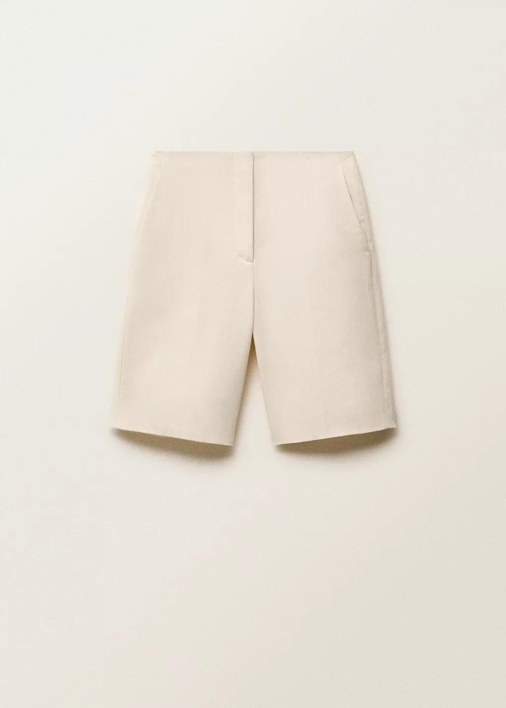 Beige Linen-Blend Suit Bermuda Shorts, , large image number 4