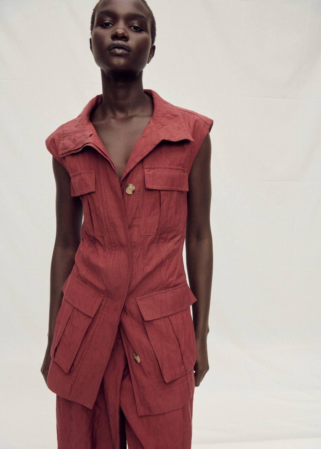 Red Creased-Effect Suit Waistcoat With Pockets, , large image number 0
