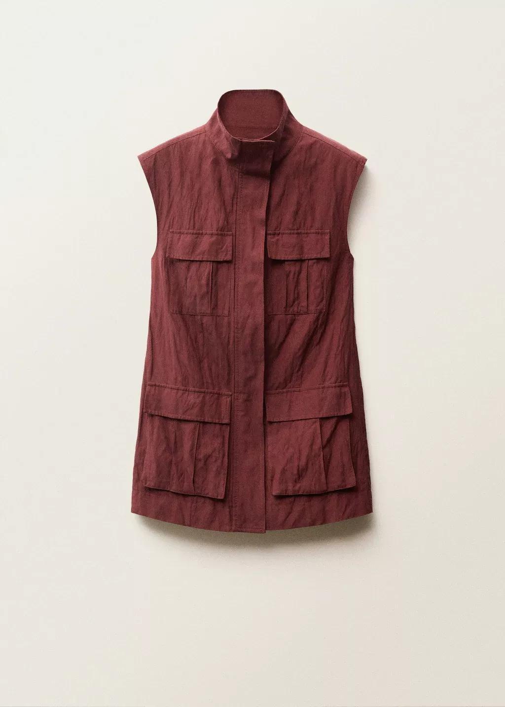 Red Creased-Effect Suit Waistcoat With Pockets, , large image number 3