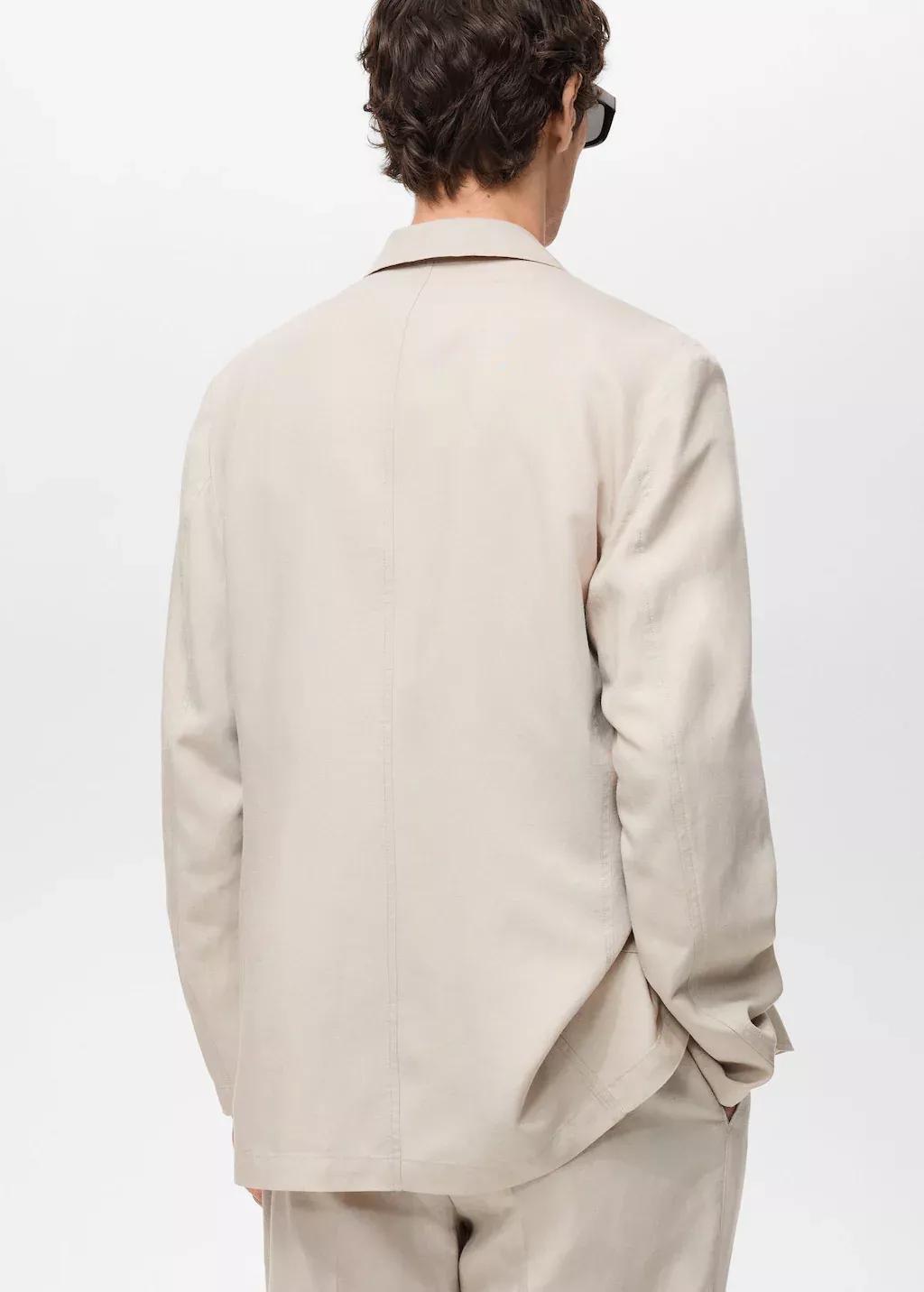 Beige Slim Fit Linen Suit Blazer, , large image number 5