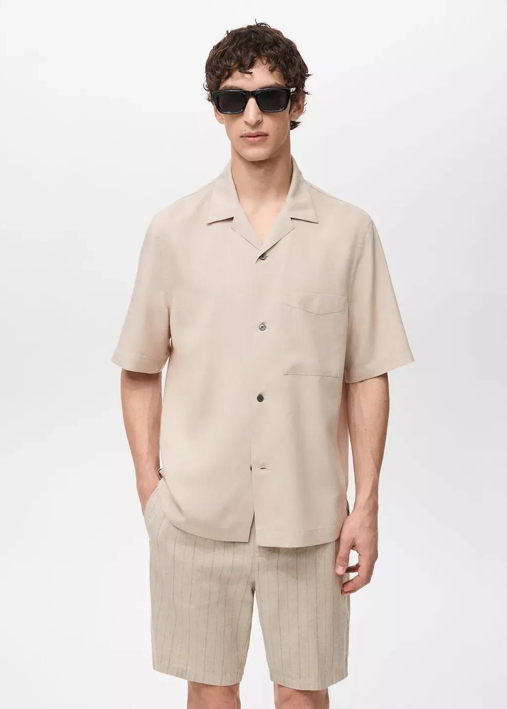 Beige Lyocell Shirt With Pocket, , large image number 0