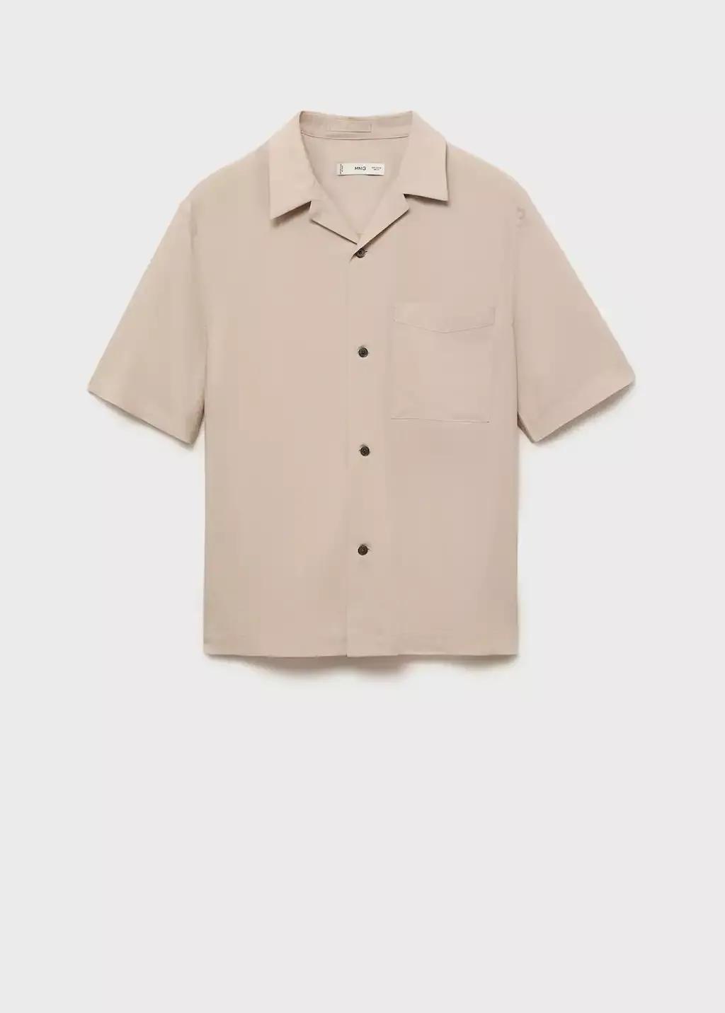 Beige Lyocell Shirt With Pocket, , large image number 3