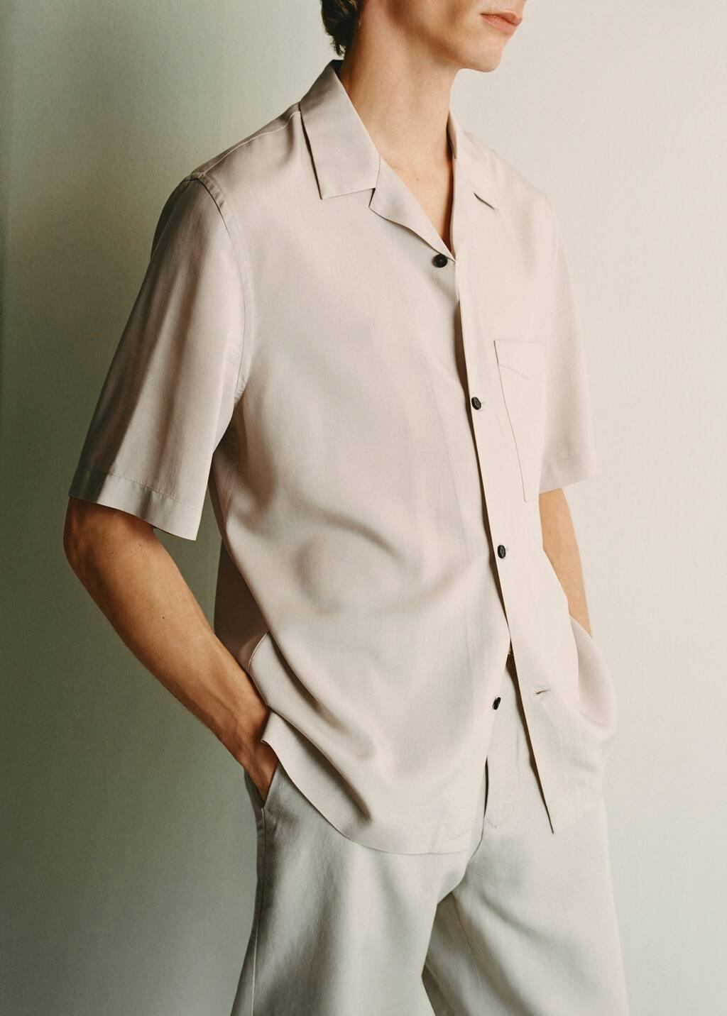 Beige Lyocell Shirt With Pocket, , large image number 5