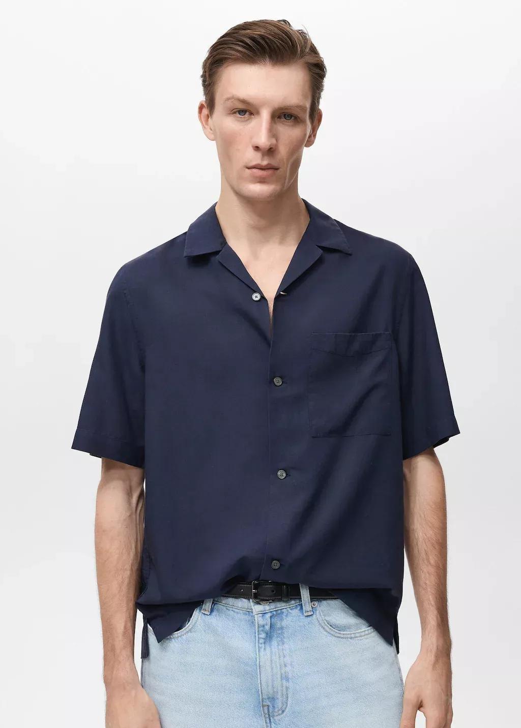 Navy Lyocell Shirt With Pocket, , large image number 0