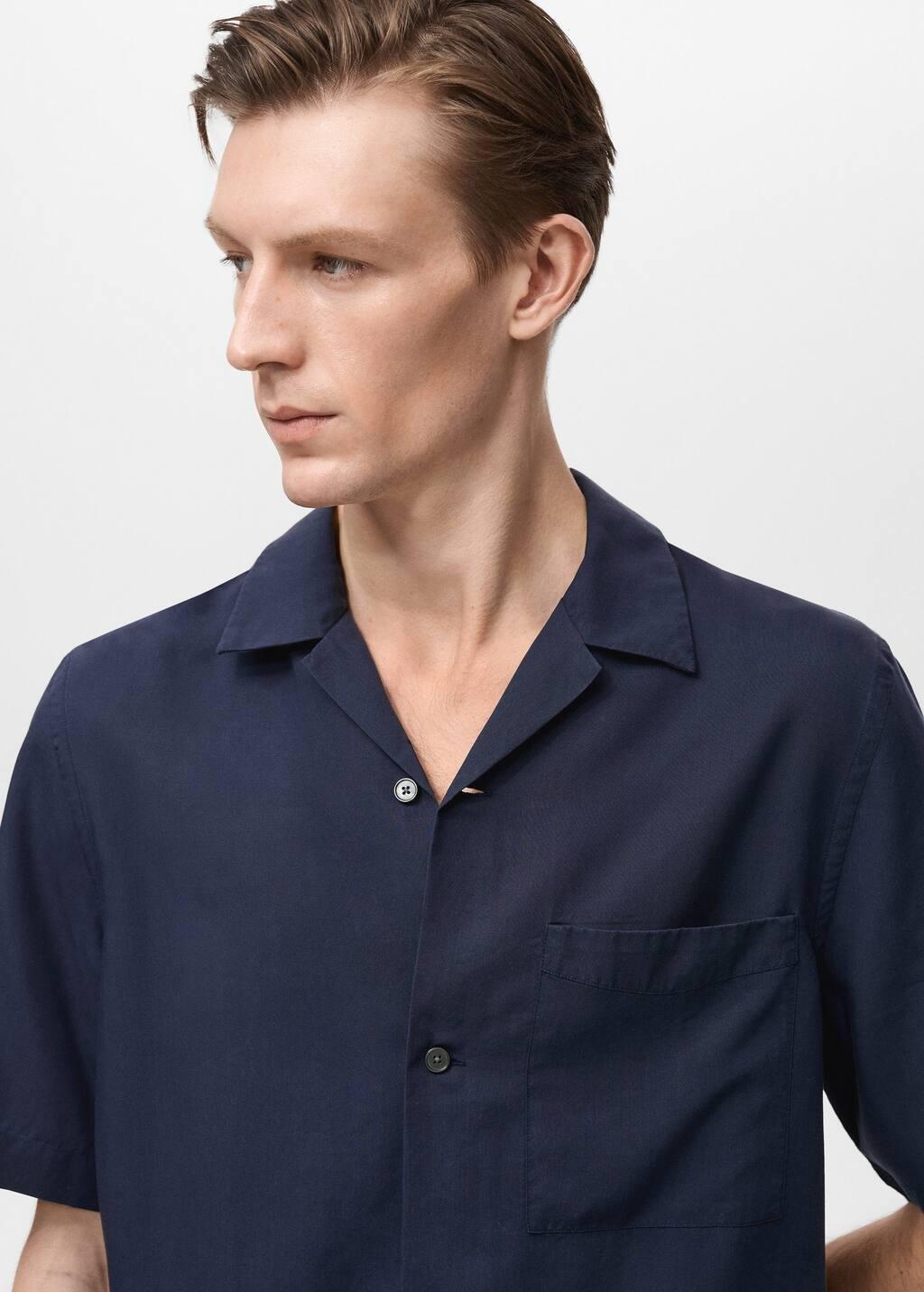 Navy Lyocell Shirt With Pocket, , large image number 1