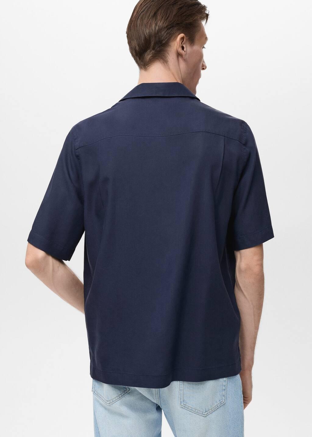 Navy Lyocell Shirt With Pocket, , large image number 6