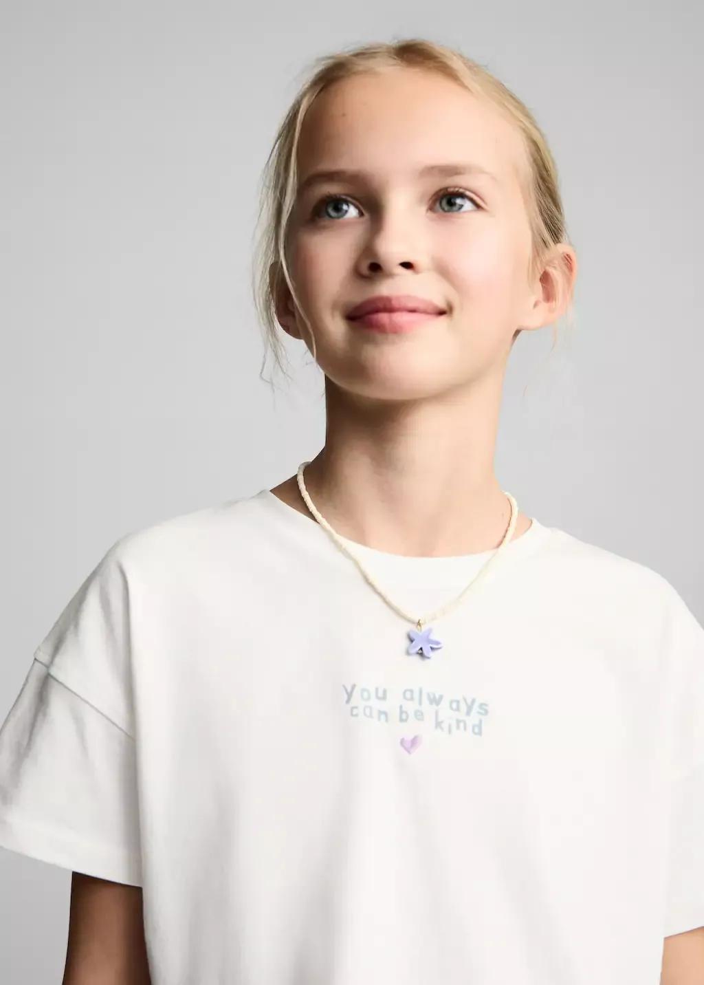 NATURAL WHITE Message crop T-shirt, Kids Girl, , large image number 0