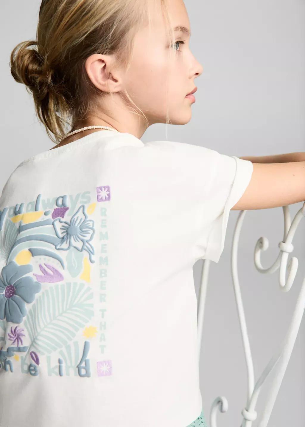 NATURAL WHITE Message crop T-shirt, Kids Girl, , large image number 1